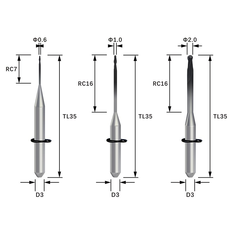 35 mm length Vhf zirconia burs size