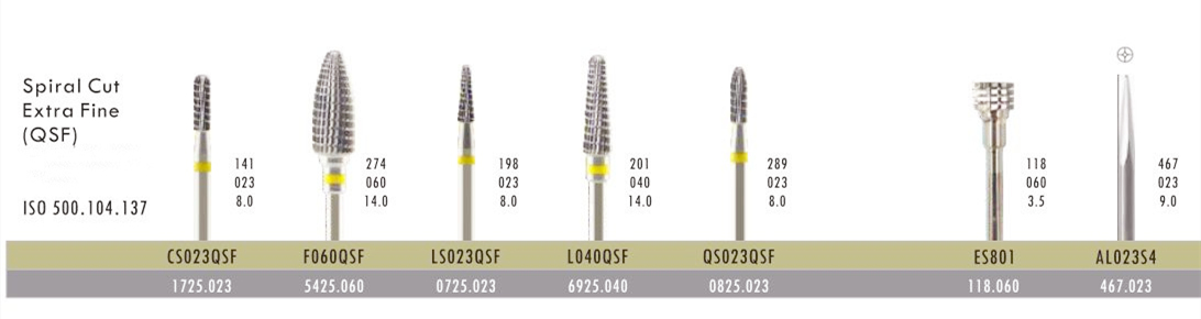 Spiral cut extra fine carbide burs dental laboratory order chart