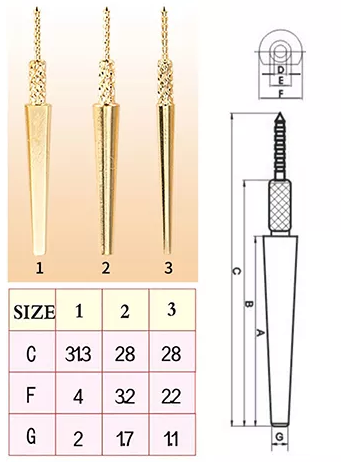 size of spike dowel pins dental